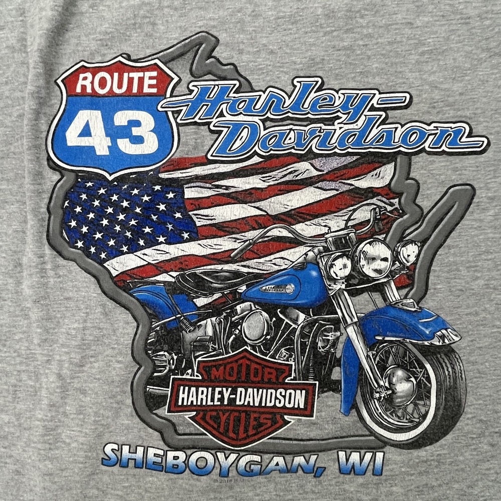 Harley Davidson T-Shirt Men 4XL Short Sleeve Gray Motorcycle Pin-Up Girl WI Bike